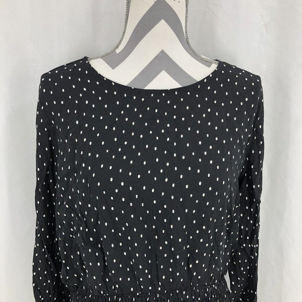 Topshop Dot Shirred Mini Dress Monochrom Black Button Keyhole Back 10D10UMON 12